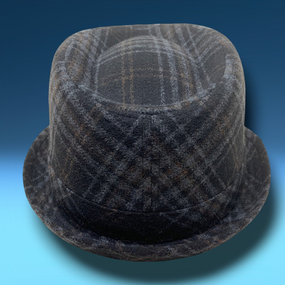 Dark Plaid Black Tan Blue Fedora Sz L/XL Wool Blend Gangster Hat Trilby Cuban - Picture 4 of 7